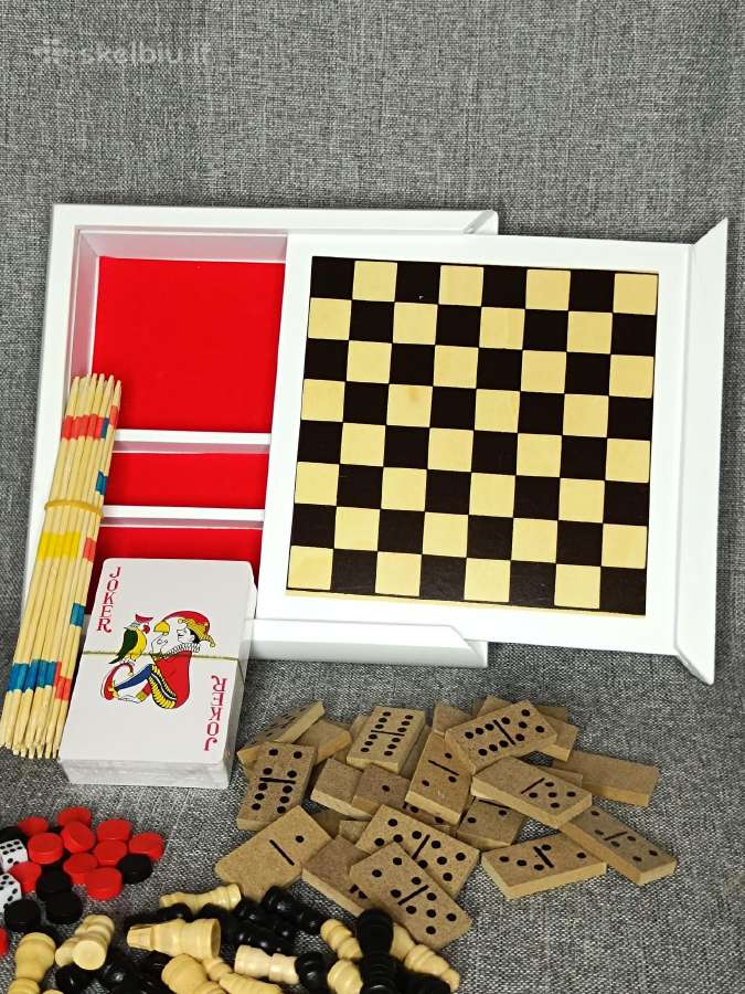 5 žaidimų rinkinys šachmatai šaškės nardai kortos - nuotraukos Nr. 4