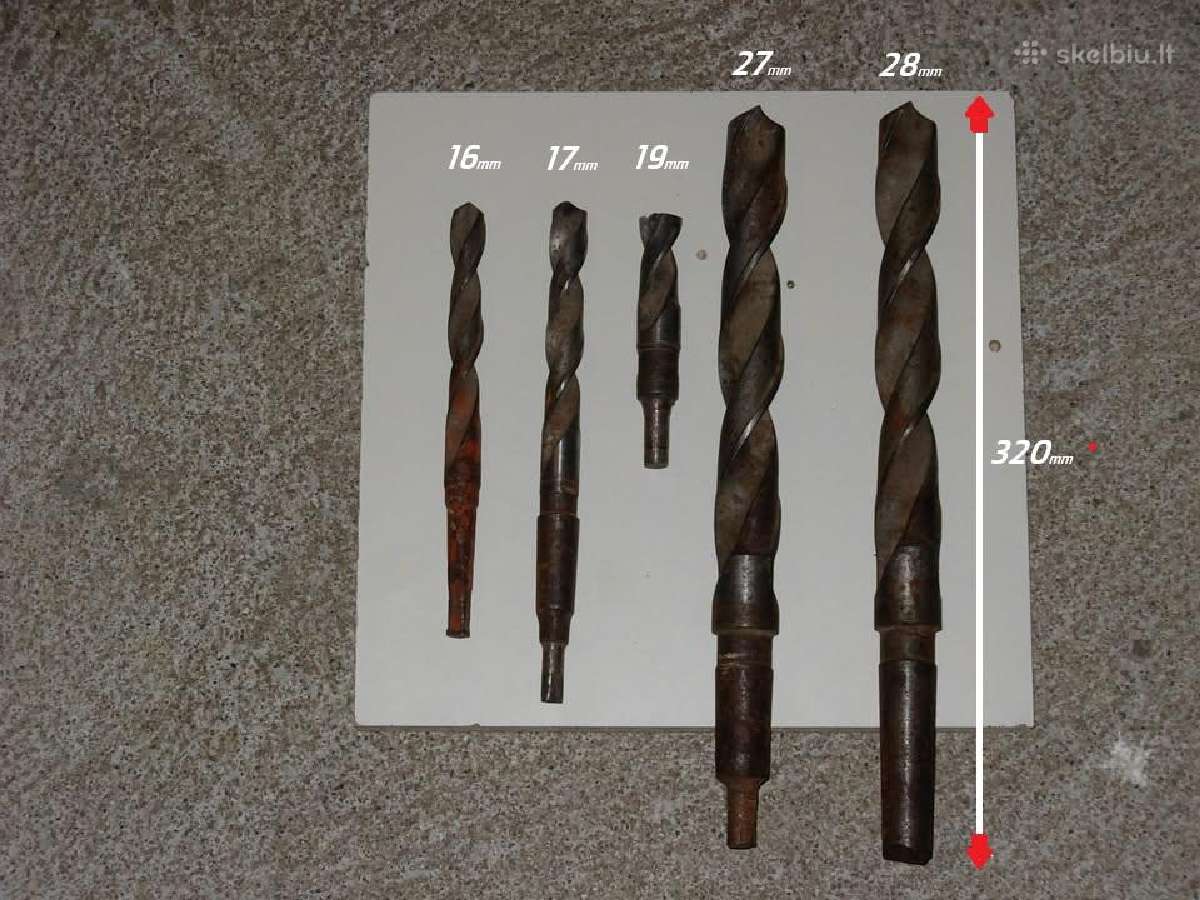 Gražtai metalui. 16, 17, 19, 27, 28.