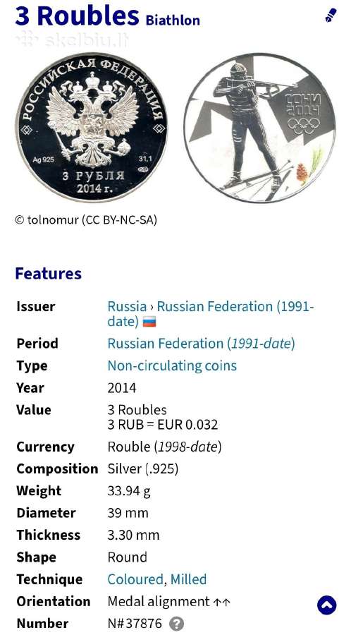 3 rubliai, 2014m., Sočio olimpinės žaidynės - nuotraukos Nr. 3