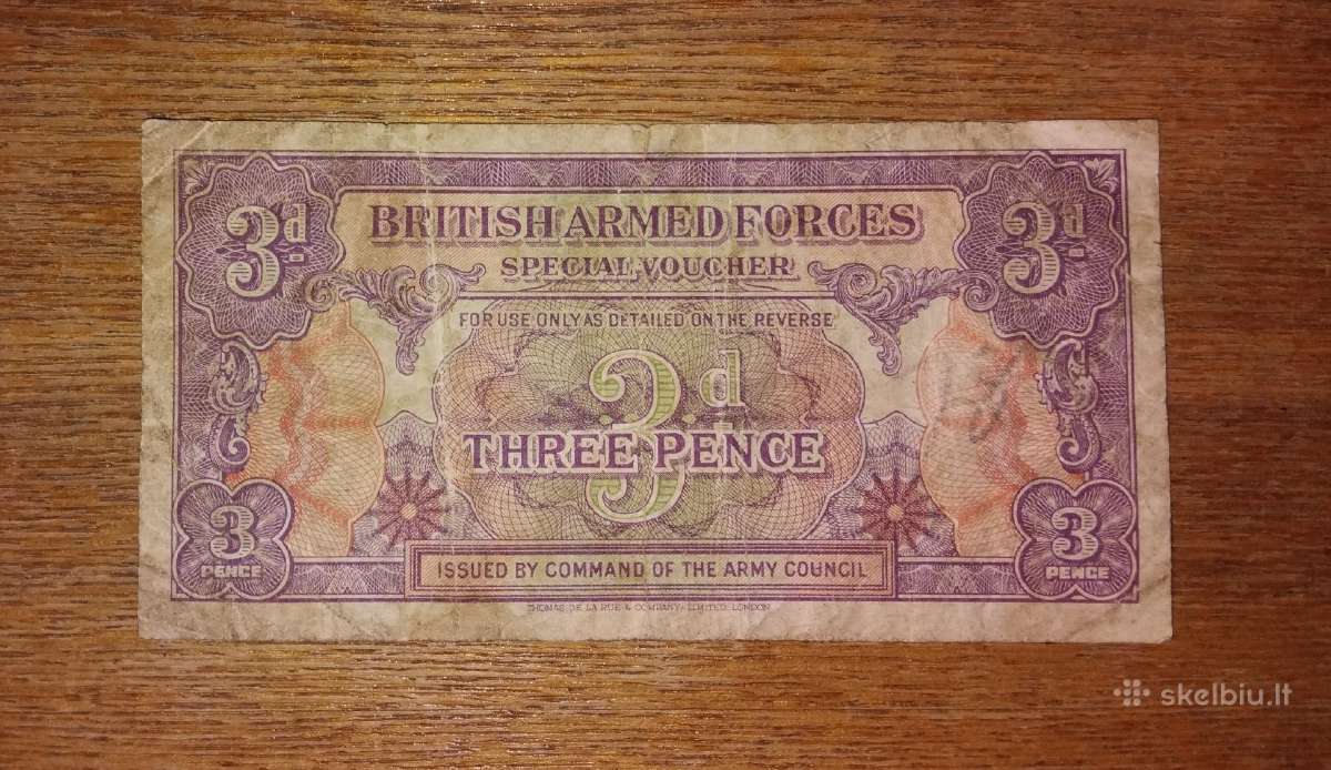 Anglijos "Kariniai" 3 pencu banknotas