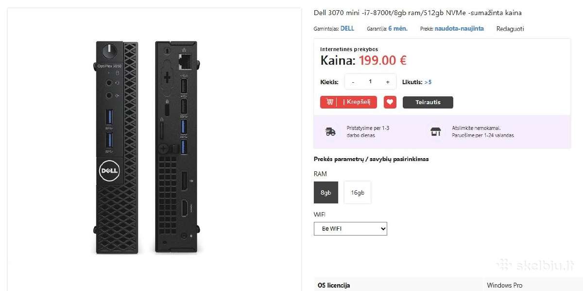 Dell Optiplex mini 3070 su i7-8700t