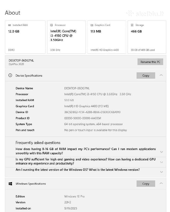 Parduodamas Dell Optiplex 3020 kompiuters - nuotraukos Nr. 2