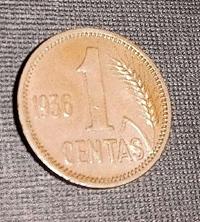 1 centas 1936. Smetoniška moneta. - nuotraukos Nr. 4