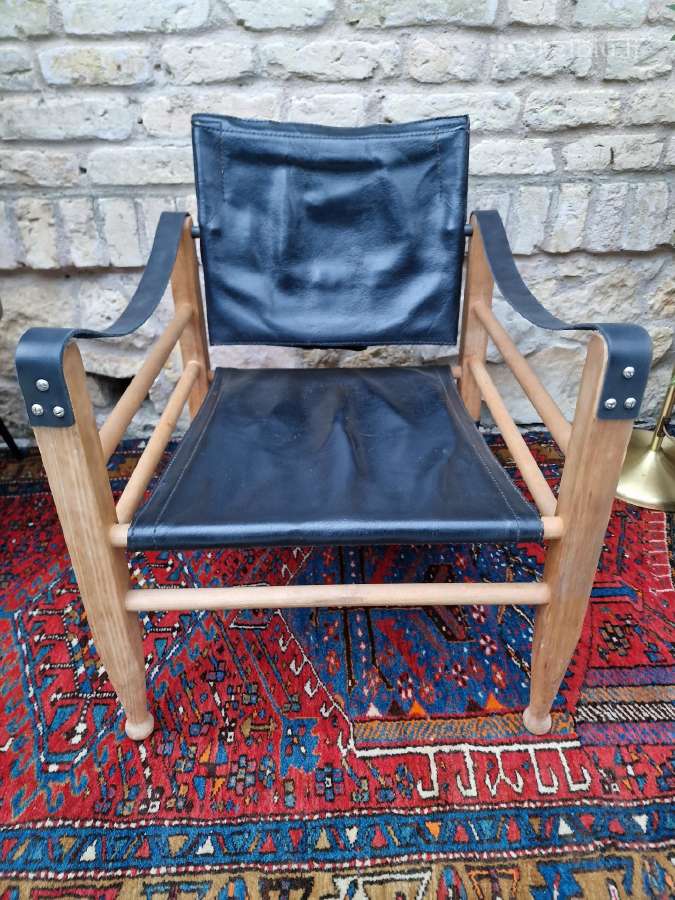 Vintažinis mid century odos/buko krėslas "Safari" - nuotraukos Nr. 2