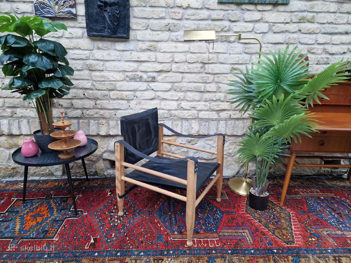 Vintažinis mid century odos/buko krėslas "Safari"