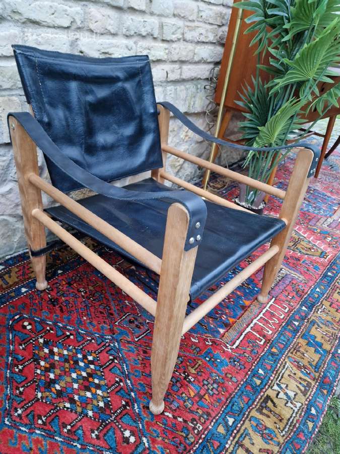 Vintažinis mid century odos/buko krėslas "Safari" - nuotraukos Nr. 3