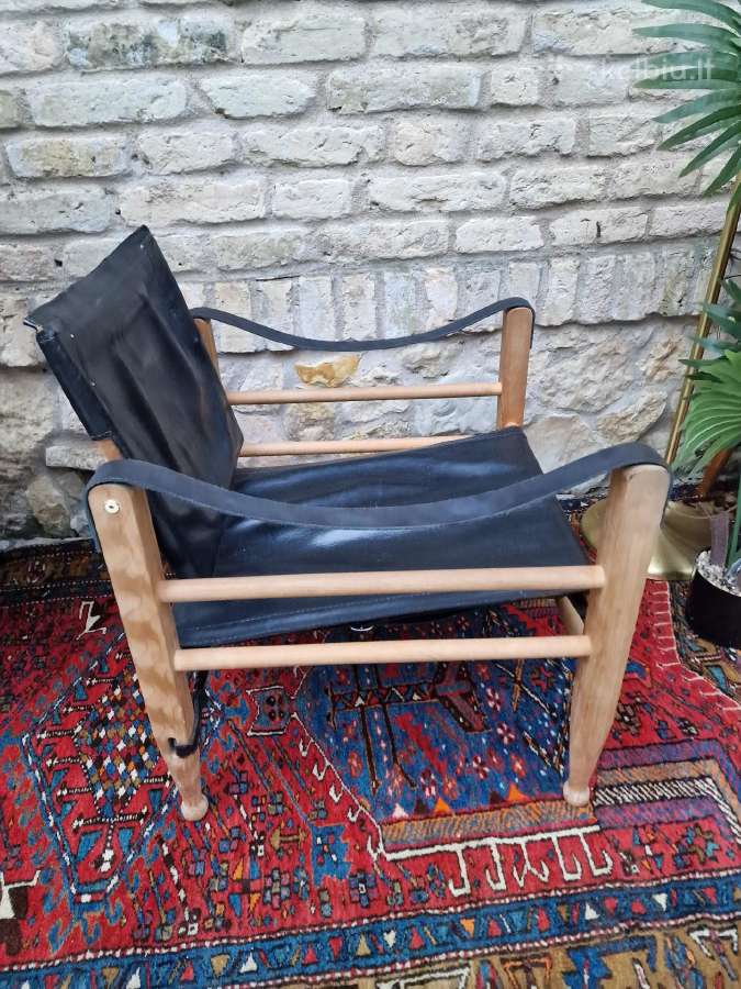 Vintažinis mid century odos/buko krėslas "Safari" - nuotraukos Nr. 4