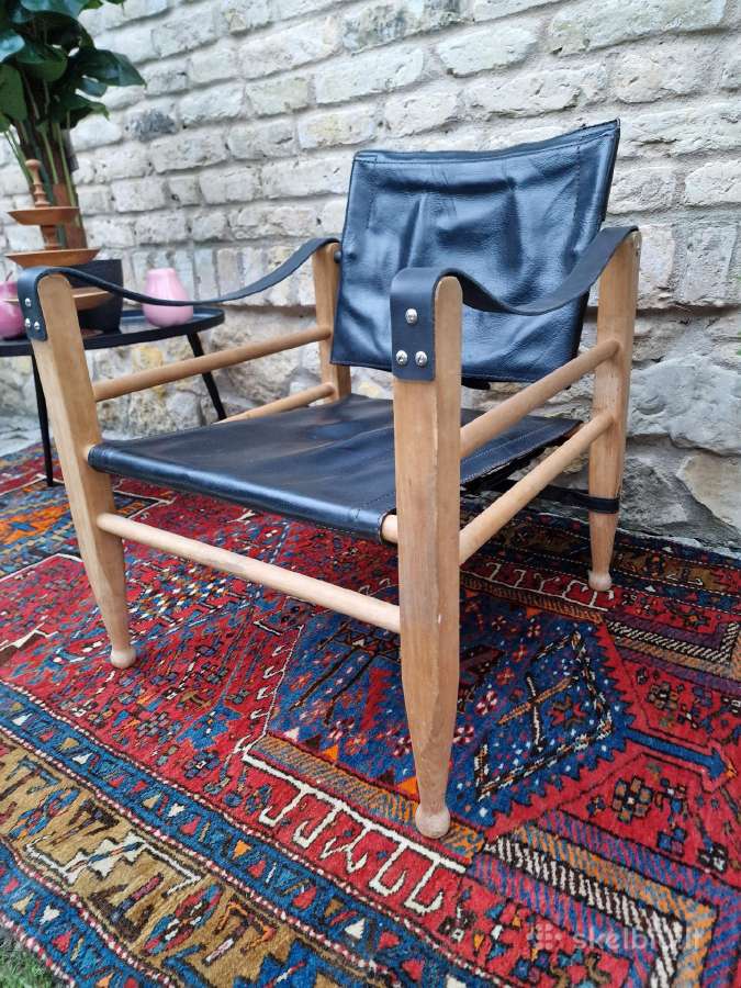 Vintažinis mid century odos/buko krėslas "Safari" - nuotraukos Nr. 6