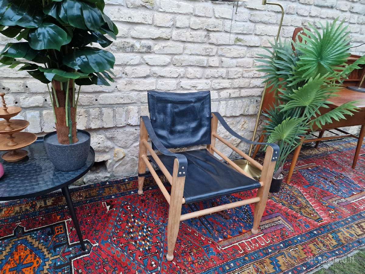 Vintažinis mid century odos/buko krėslas "Safari" - nuotraukos Nr. 8