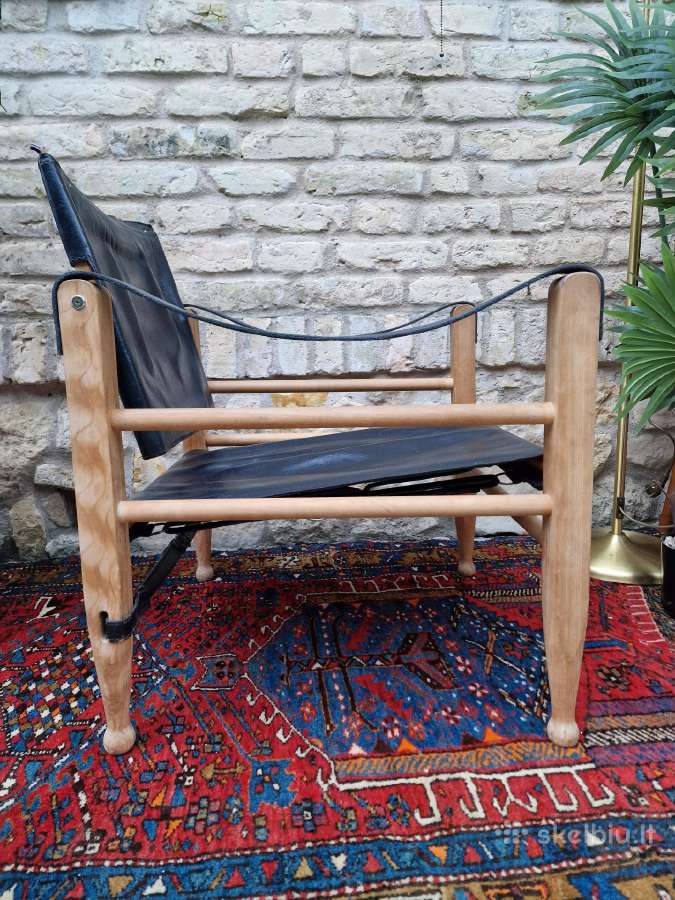 Vintažinis mid century odos/buko krėslas "Safari" - nuotraukos Nr. 9