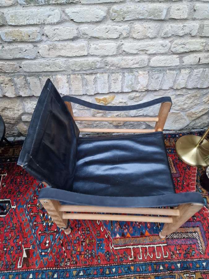Vintažinis mid century odos/buko krėslas "Safari" - nuotraukos Nr. 10