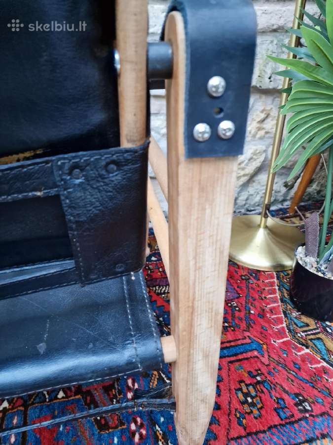 Vintažinis mid century odos/buko krėslas "Safari" - nuotraukos Nr. 12