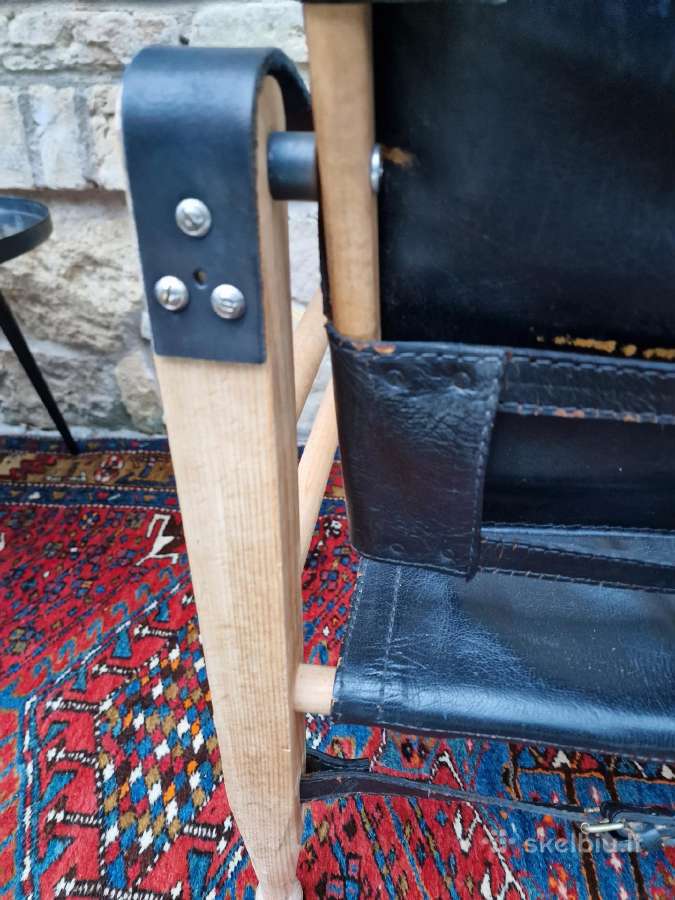 Vintažinis mid century odos/buko krėslas "Safari" - nuotraukos Nr. 13
