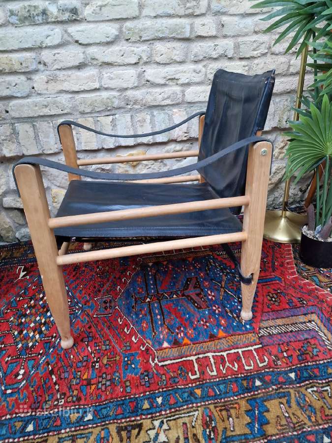 Vintažinis mid century odos/buko krėslas "Safari" - nuotraukos Nr. 15