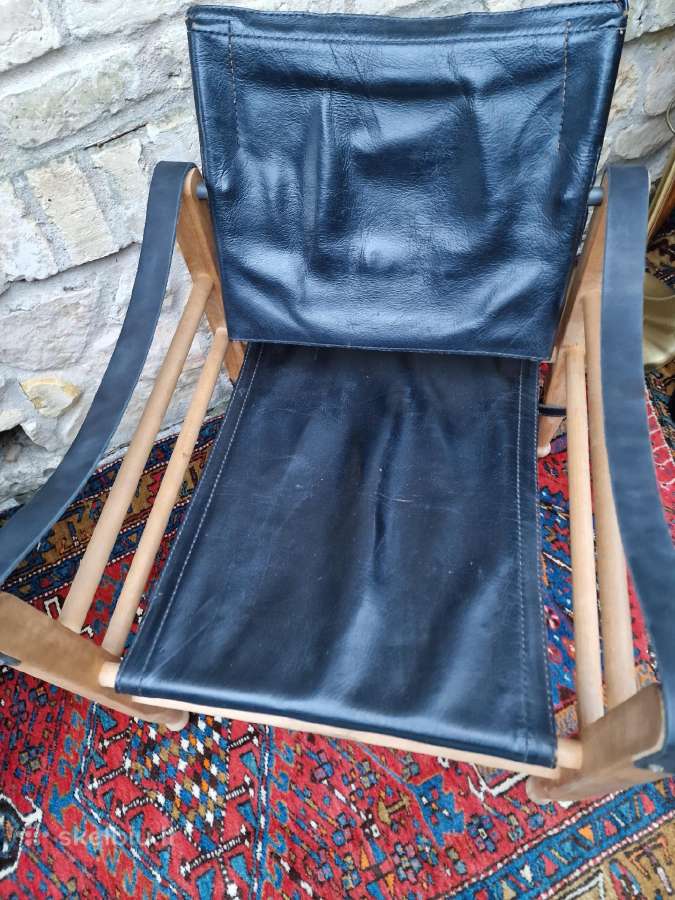 Vintažinis mid century odos/buko krėslas "Safari" - nuotraukos Nr. 17