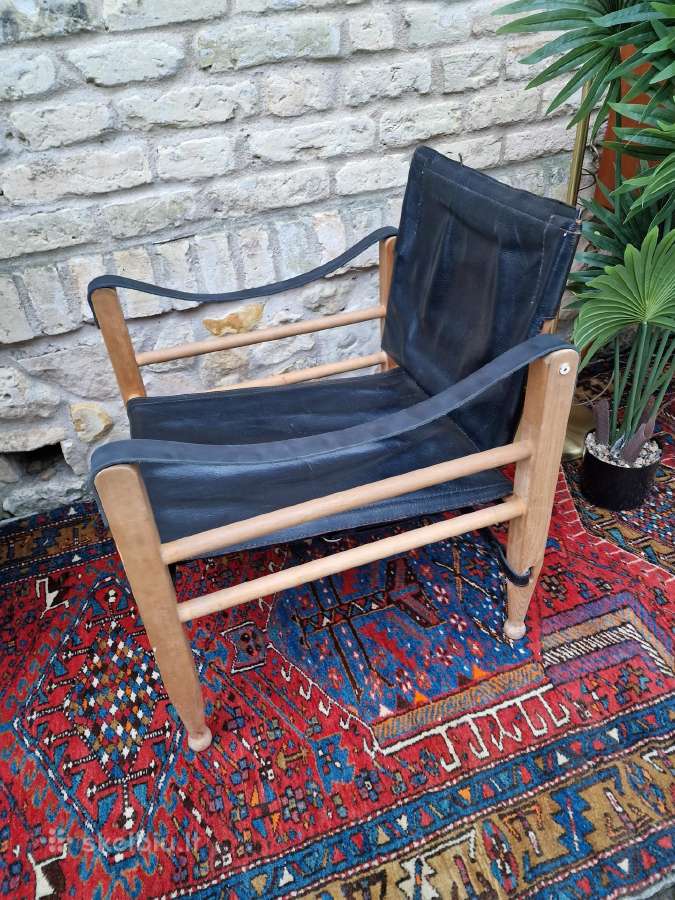 Vintažinis mid century odos/buko krėslas "Safari" - nuotraukos Nr. 18
