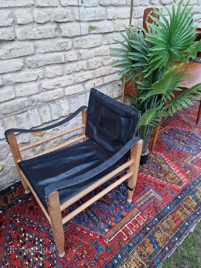 Vintažinis mid century odos/buko krėslas "Safari" - nuotraukos Nr. 19