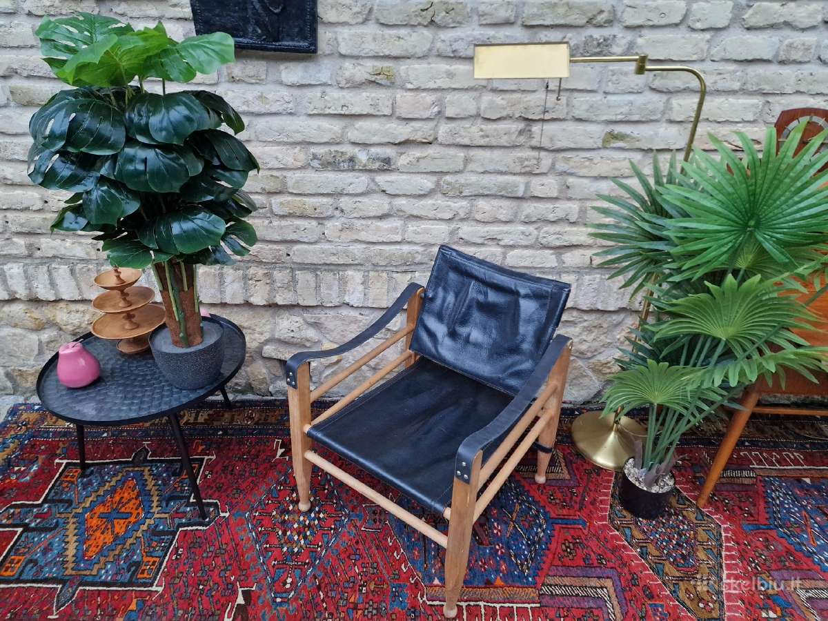 Vintažinis mid century odos/buko krėslas "Safari" - nuotraukos Nr. 22