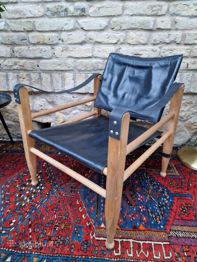 Vintažinis mid century odos/buko krėslas "Safari" - nuotraukos Nr. 24