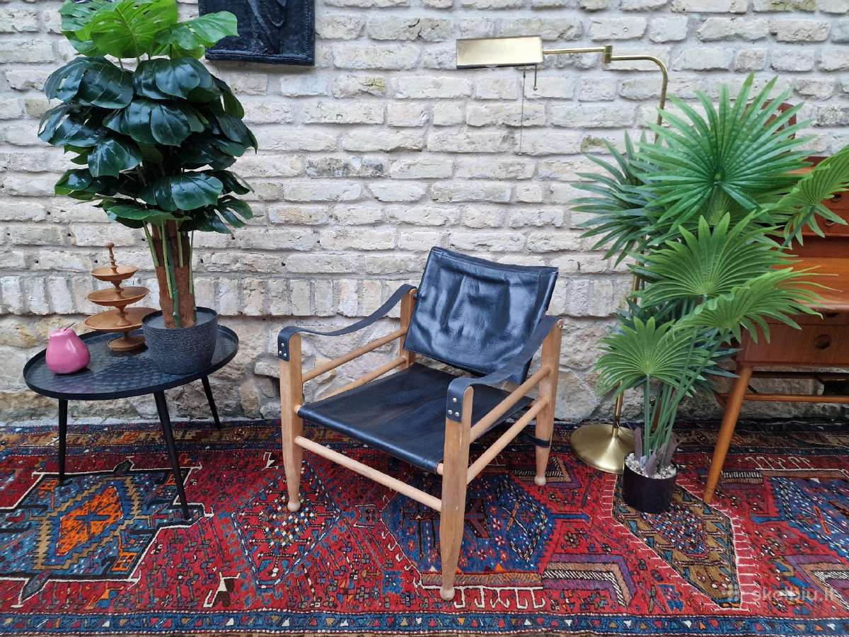 Vintažinis mid century odos/buko krėslas "Safari" - nuotraukos Nr. 26