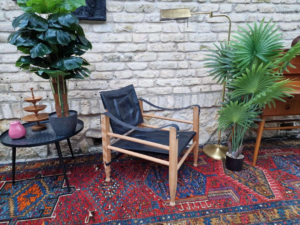 Vintažinis mid century odos/buko krėslas "Safari" - nuotraukos Nr. 27