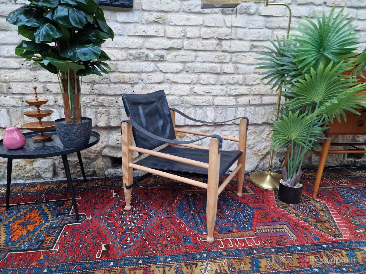 Vintažinis mid century odos/buko krėslas "Safari" - nuotraukos Nr. 29