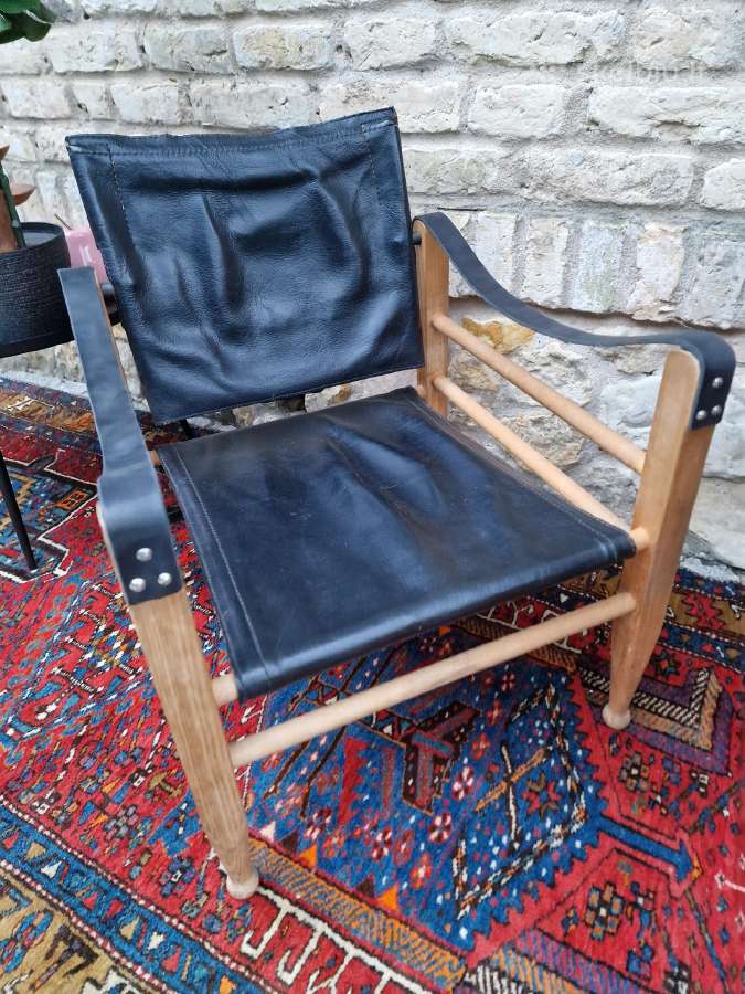 Vintažinis mid century odos/buko krėslas "Safari" - nuotraukos Nr. 30
