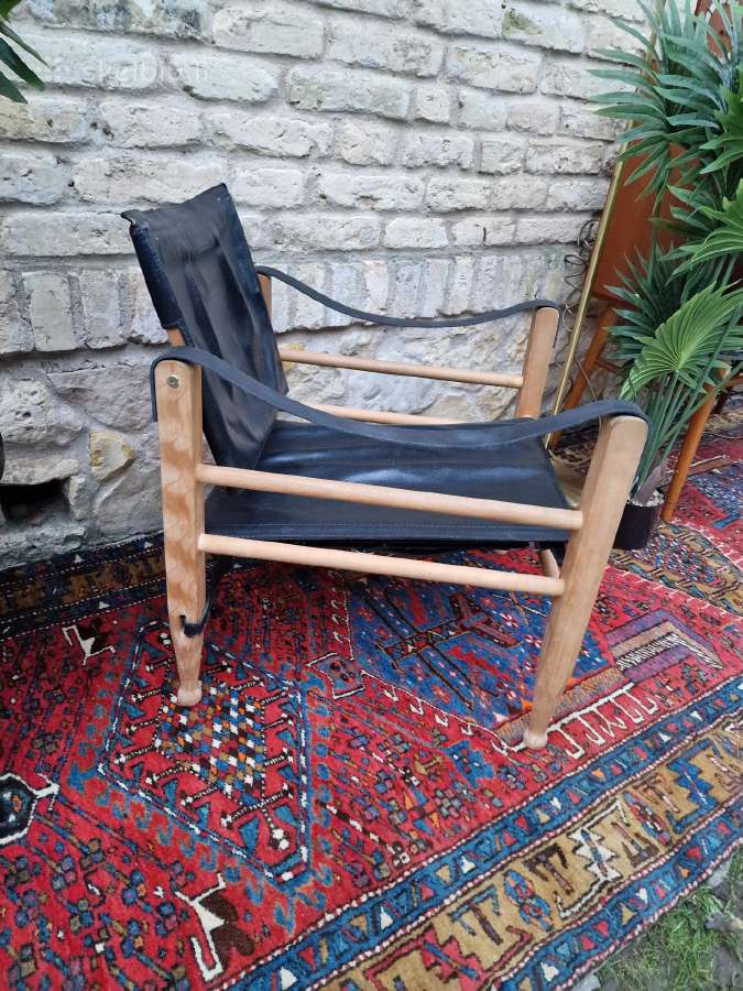 Vintažinis mid century odos/buko krėslas "Safari" - nuotraukos Nr. 32