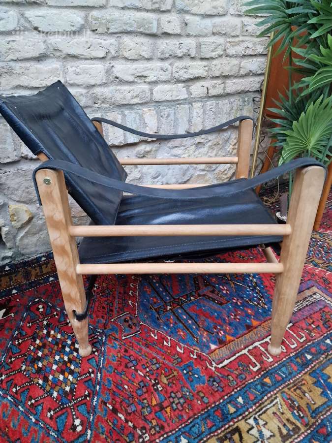 Vintažinis mid century odos/buko krėslas "Safari" - nuotraukos Nr. 33