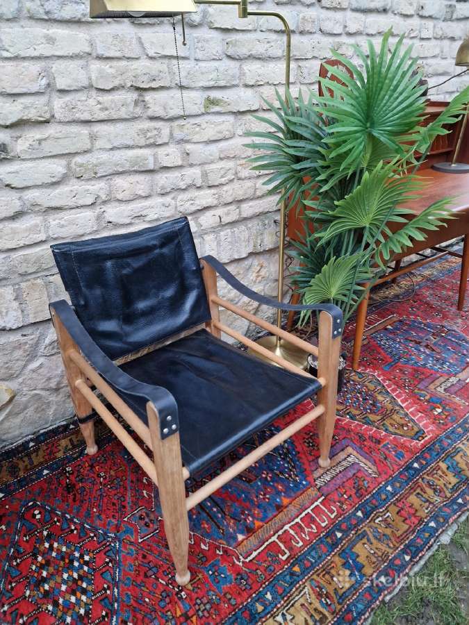 Vintažinis mid century odos/buko krėslas "Safari" - nuotraukos Nr. 36