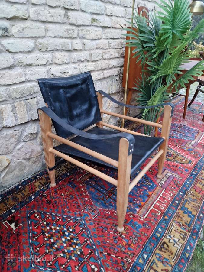 Vintažinis mid century odos/buko krėslas "Safari" - nuotraukos Nr. 37