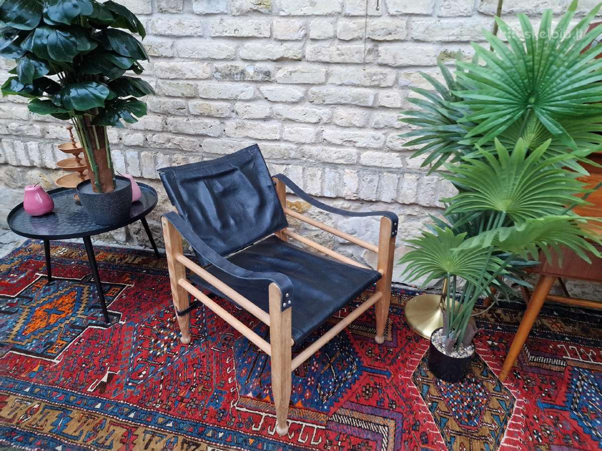 Vintažinis mid century odos/buko krėslas "Safari" - nuotraukos Nr. 38