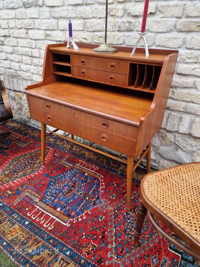 Vintažinis mid century tikmedžio rašomasis stalas - nuotraukos Nr. 4
