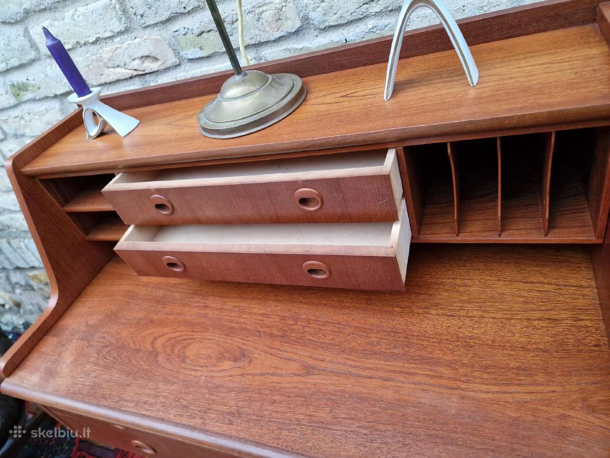 Vintažinis mid century tikmedžio rašomasis stalas - nuotraukos Nr. 9
