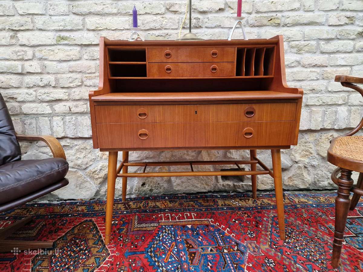 Vintažinis mid century tikmedžio rašomasis stalas - nuotraukos Nr. 16