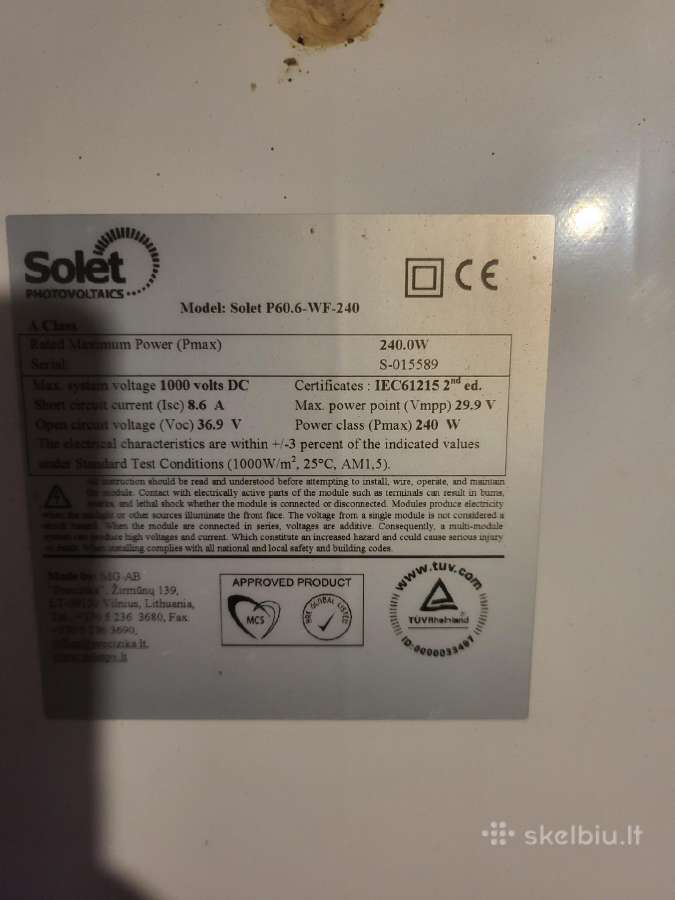 Saulės baterijos paneles 240w - nuotraukos Nr. 2