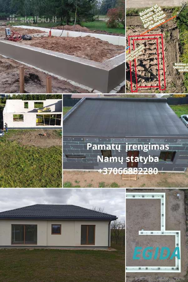 Pamatų įrengimas, indžinerinių tinklų įrengimas