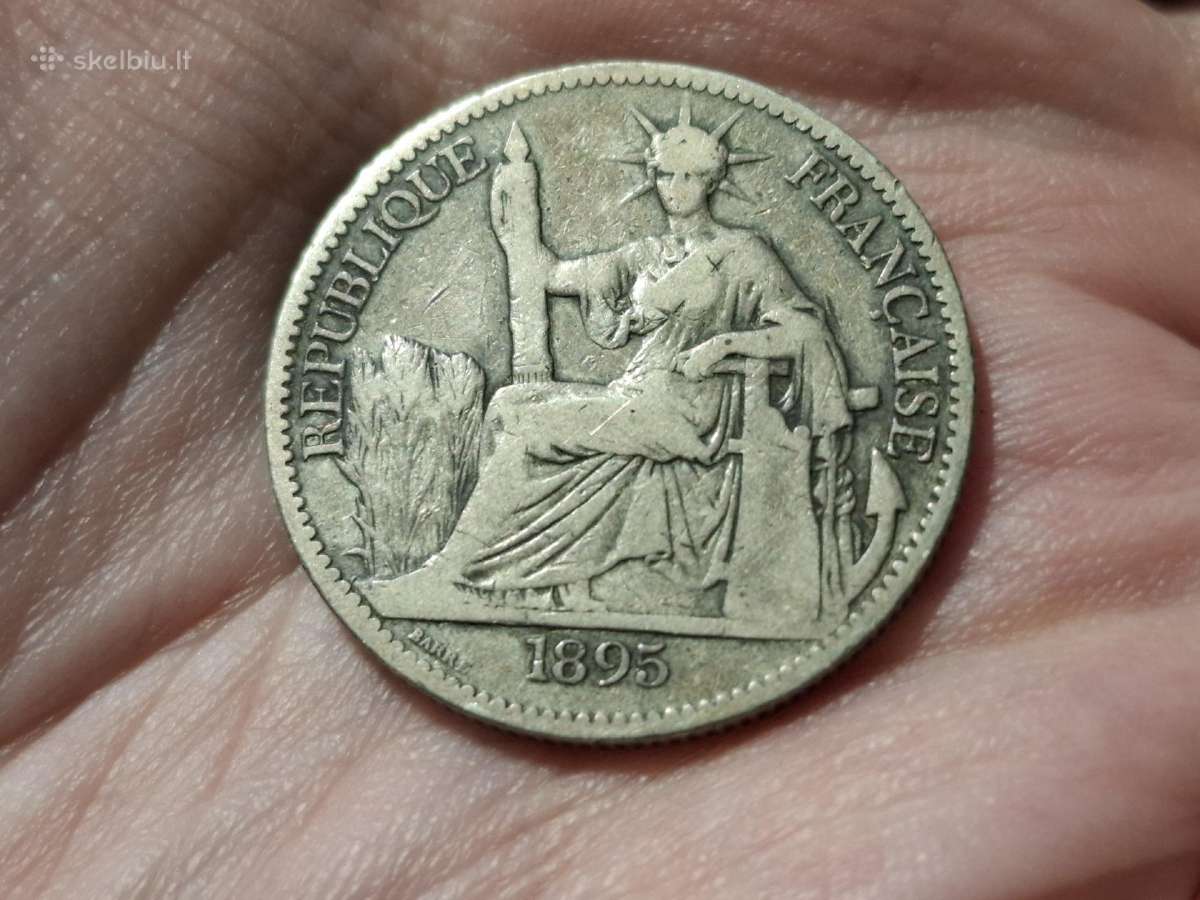 Indokinija 50 sentimų 1895 sidabras - nuotraukos Nr. 2