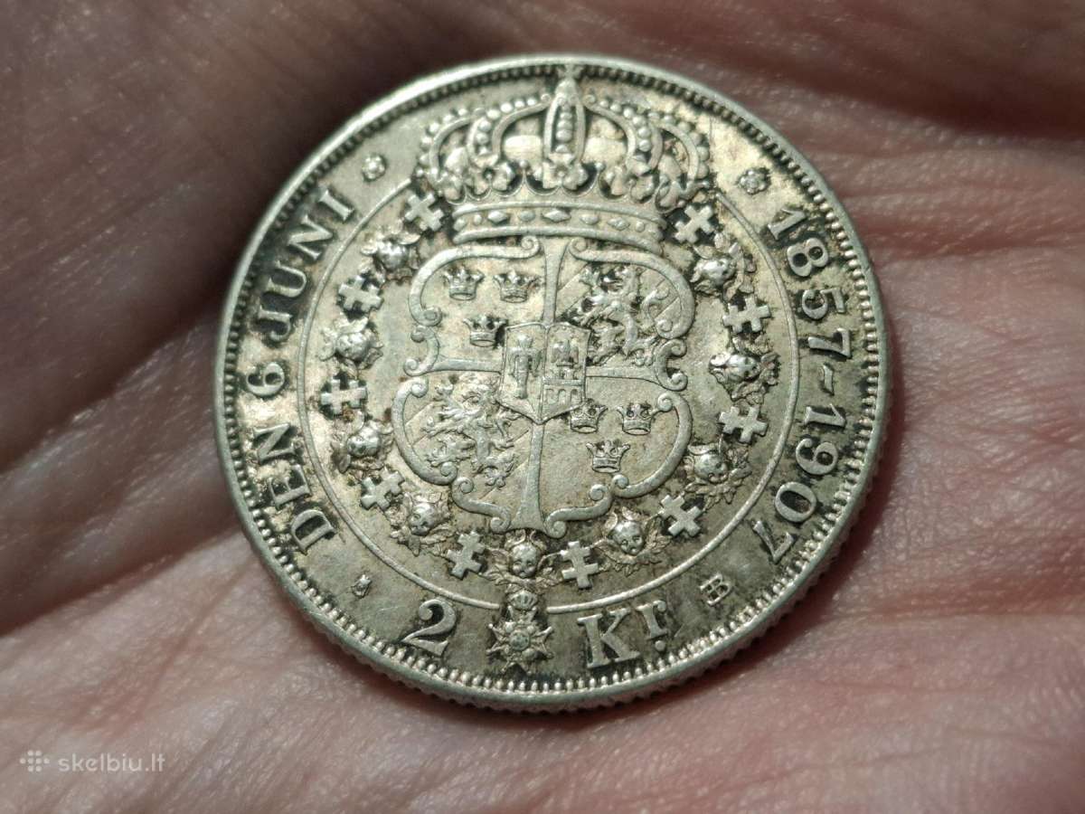 Švedija 2 kronos 1907 sidabras proginė