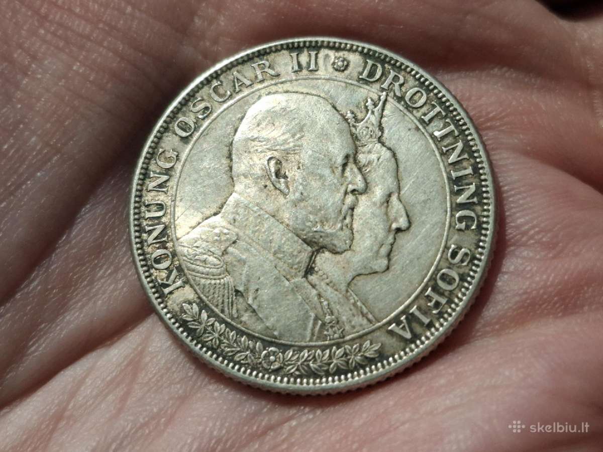 Švedija 2 kronos 1907 sidabras proginė - nuotraukos Nr. 2