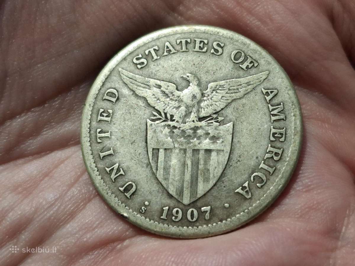 Filipinai 1 pesas 1907 sidabras - nuotraukos Nr. 2