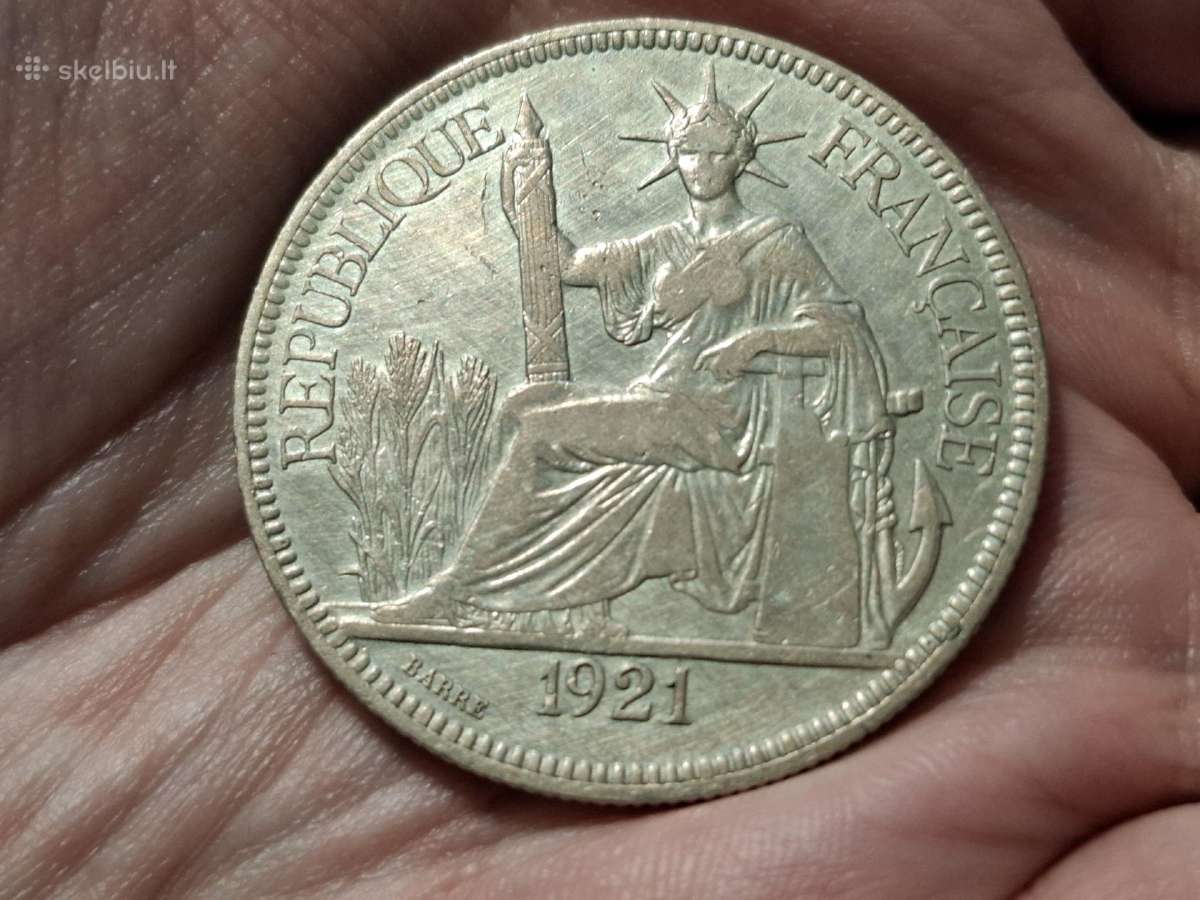 Indokinija 1 piastrė 1921 sidabras - nuotraukos Nr. 2