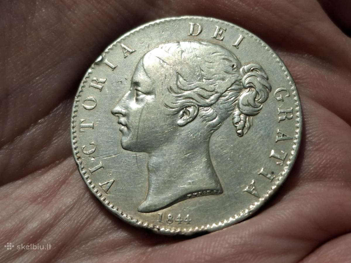 UK 1 crown 1844 sidabras - nuotraukos Nr. 2