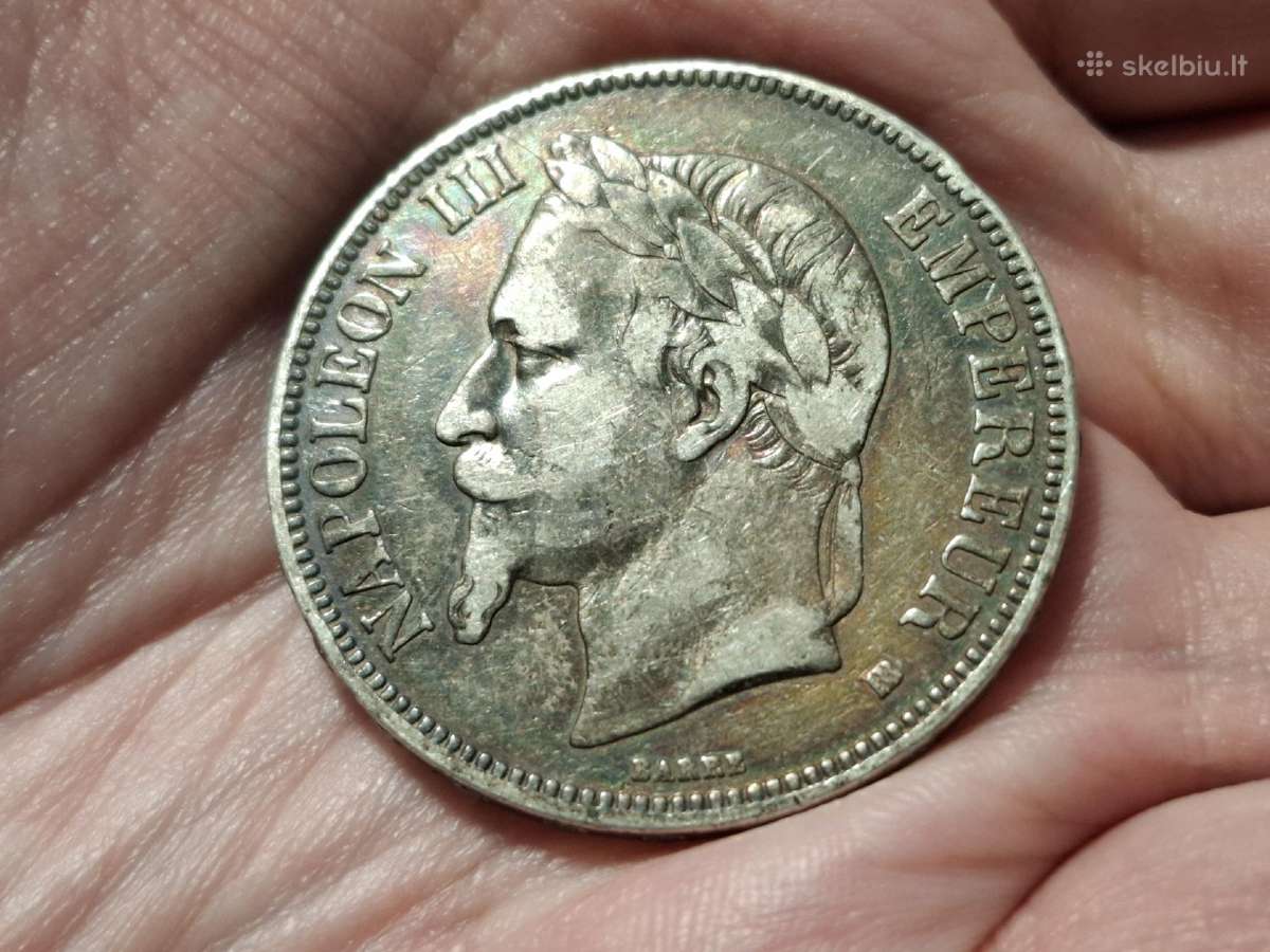 Prancūzija 5 frankai 1869 sidabras - nuotraukos Nr. 2
