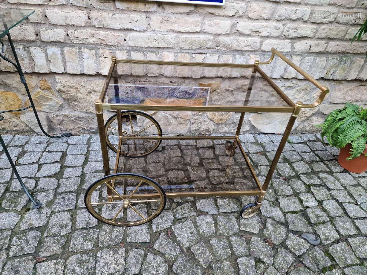 Vintažinis žalvario ir tonuoto stiklo servantas - nuotraukos Nr. 11