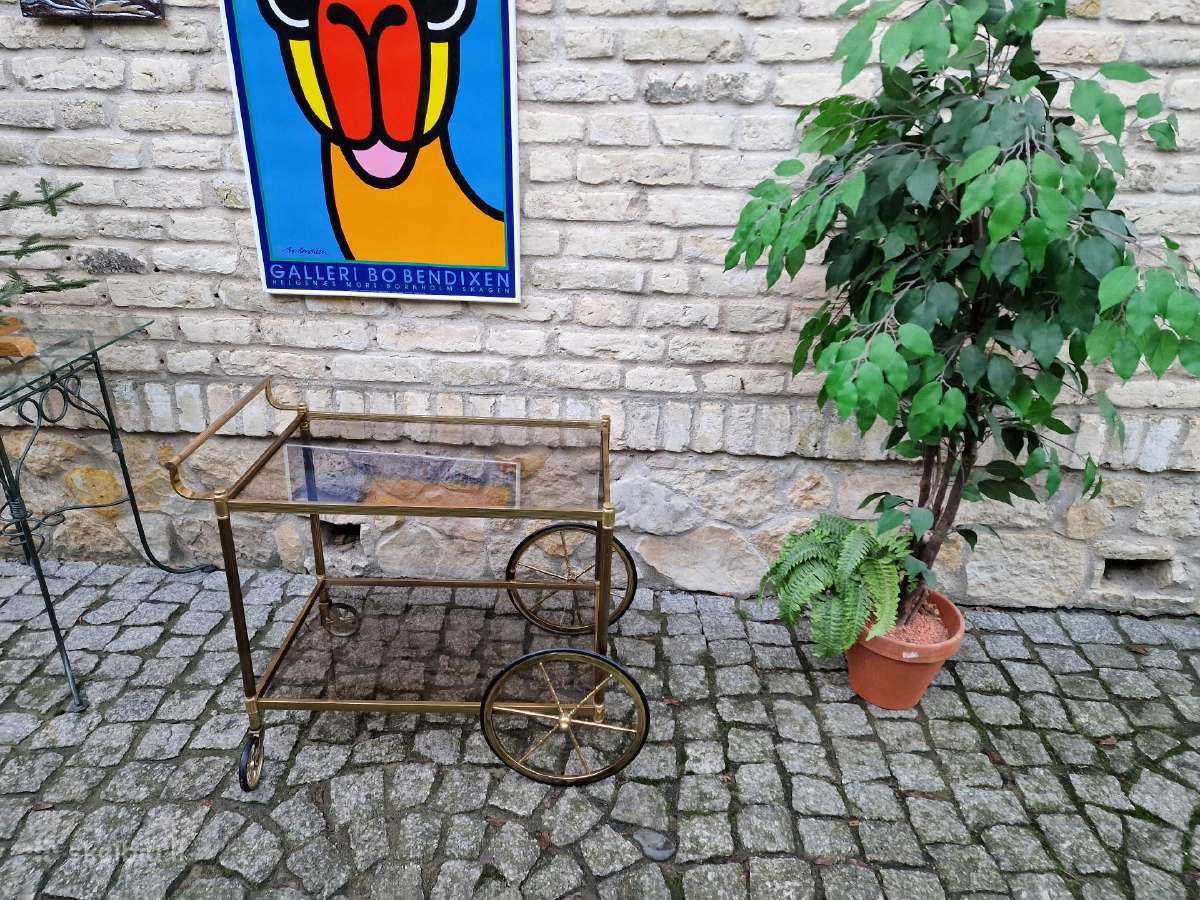 Vintažinis žalvario ir tonuoto stiklo servantas - nuotraukos Nr. 15