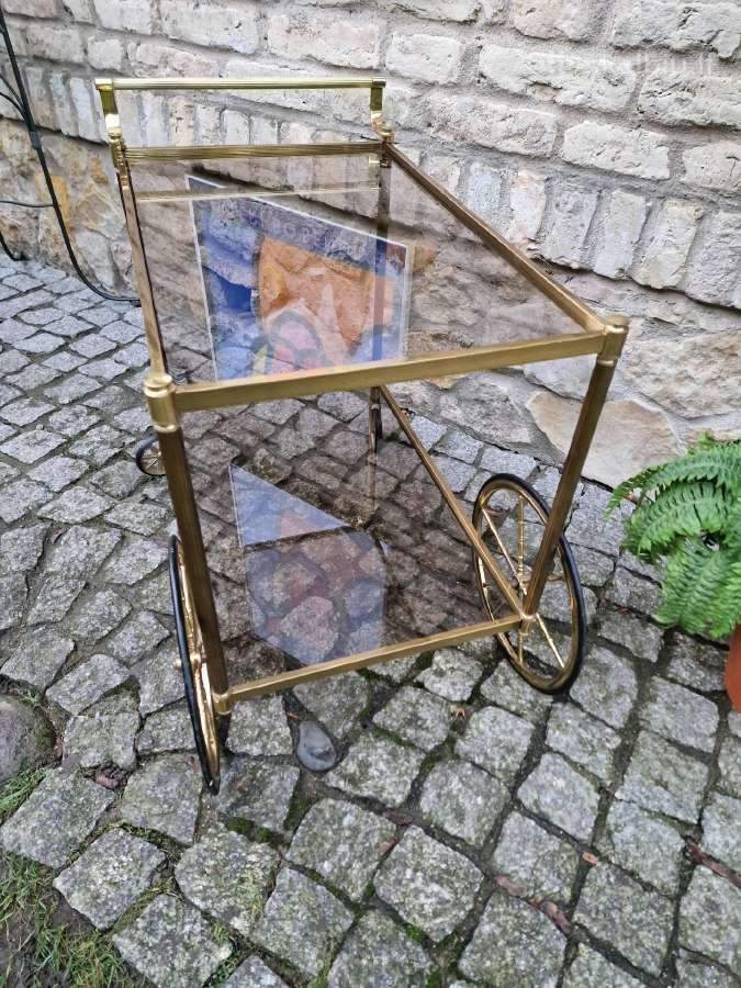 Vintažinis žalvario ir tonuoto stiklo servantas - nuotraukos Nr. 16