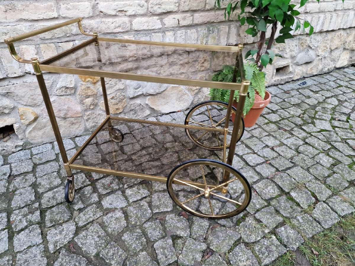 Vintažinis žalvario ir tonuoto stiklo servantas - nuotraukos Nr. 18