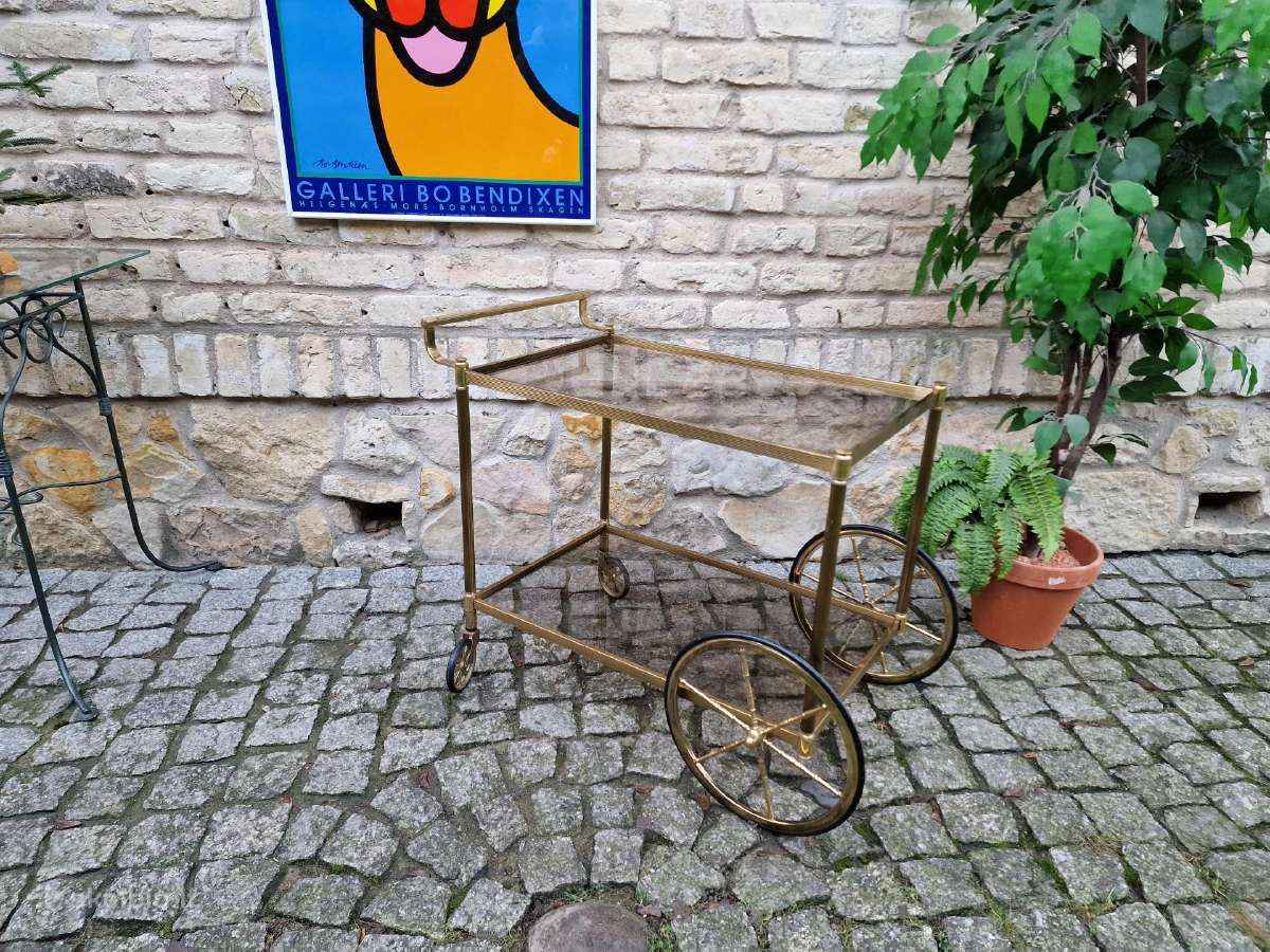 Vintažinis žalvario ir tonuoto stiklo servantas - nuotraukos Nr. 19