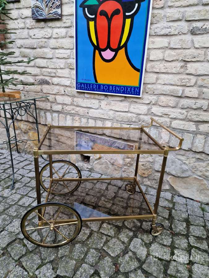Vintažinis žalvario ir tonuoto stiklo servantas - nuotraukos Nr. 30